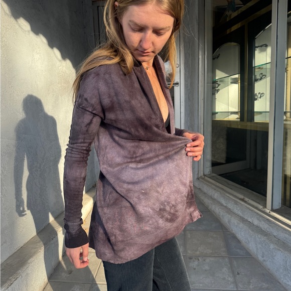 Jarbo Silk Cashmere Open Front Cardigan Hand-Dyed Mauve Grey Minimalist - Picture 3 of 6